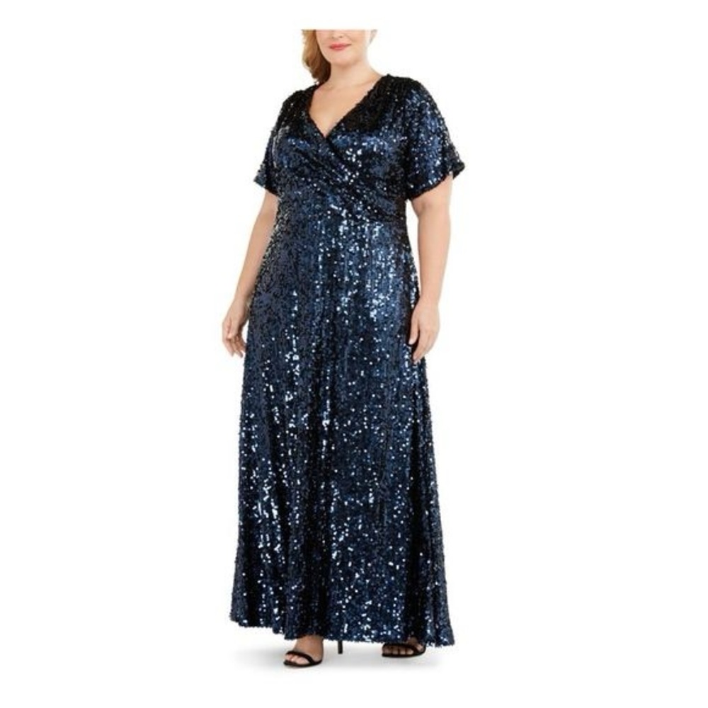 Elegant Blue Sequin Evening Gown